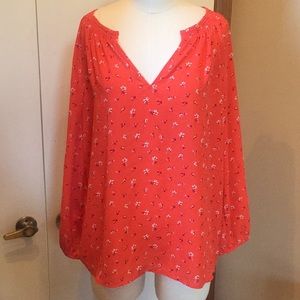 Gap Size L Red Ditsy Floral Blouse